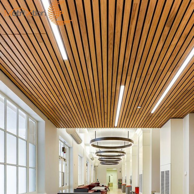 Veneered Solid Wood Grill linear Ceiling Planks slatted Timber Ceilings panels