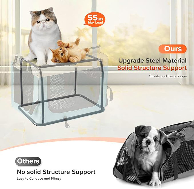 Large Cat Carrier Soft Dog Crate with 2 Bowls Collapsible Travel Pet Carrier Bag for Cats Dogs Puppies Kittens