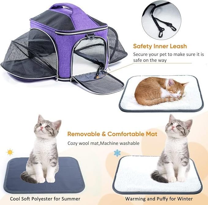 Large Cat Carrier Soft for 2 Cats Pet Carrier for Small Dogs Collapsible Cat Travel Transport Carrier Soft