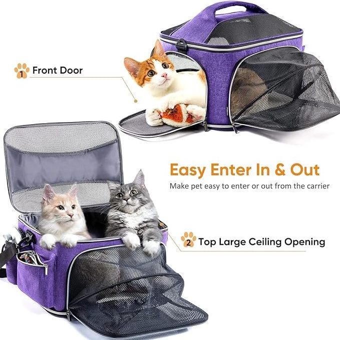 Large Cat Carrier Soft for 2 Cats Pet Carrier for Small Dogs Collapsible Cat Travel Transport Carrier Soft