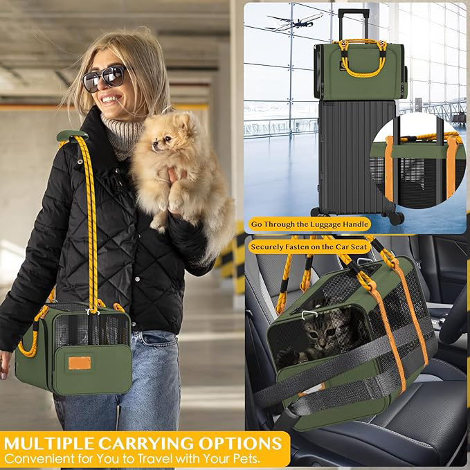 Airline Approved Cat Carrier for 2 Cats Under Seat Soft-Sided Collapsible Dog Carrier Car Seat Travel Bag Shoulder Strap