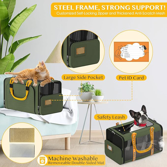 Airline Approved Cat Carrier for 2 Cats Under Seat Soft-Sided Collapsible Dog Carrier Car Seat Travel Bag Shoulder Strap