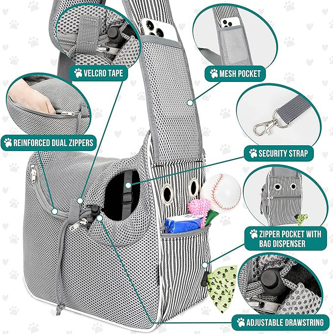 Small Dog Sling Carrier Soft-Sided Carrying Purse Bag Adjustable Sling Pet Pouch to Wear Medium Cat Travel Dog Bag for Traveling