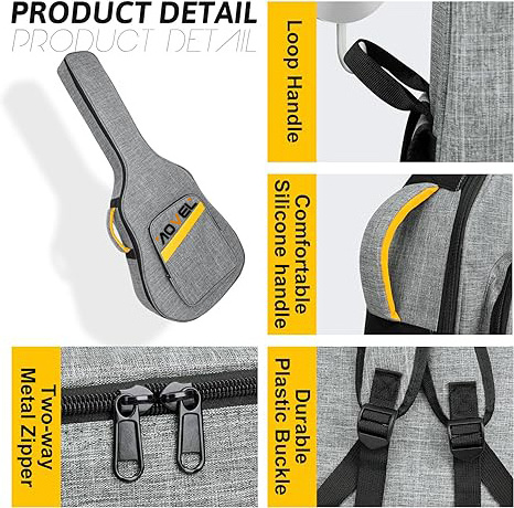 40 41 Inch Guitar Case Guitar Case with 0.5 Inch Thick Padding Neck Strap Fit Acoustic Classical Guitars