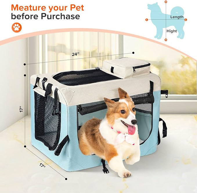 Large Cat Carrier Soft Dog Crate with 2 Bowls Collapsible Travel Pet Carrier Bag for Cats Dogs Puppies Kittens