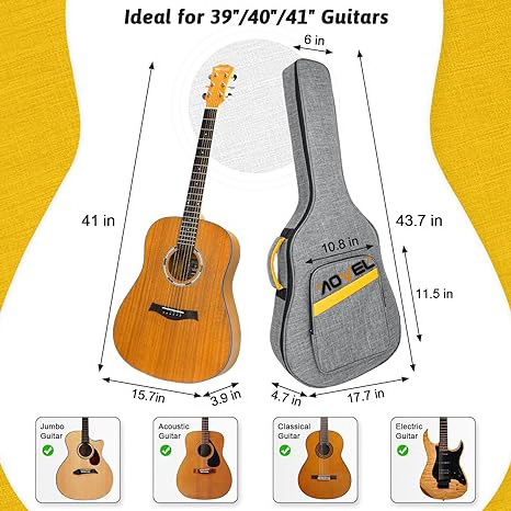 40 41 Inch Guitar Case Guitar Case with 0.5 Inch Thick Padding Neck Strap Fit Acoustic Classical Guitars