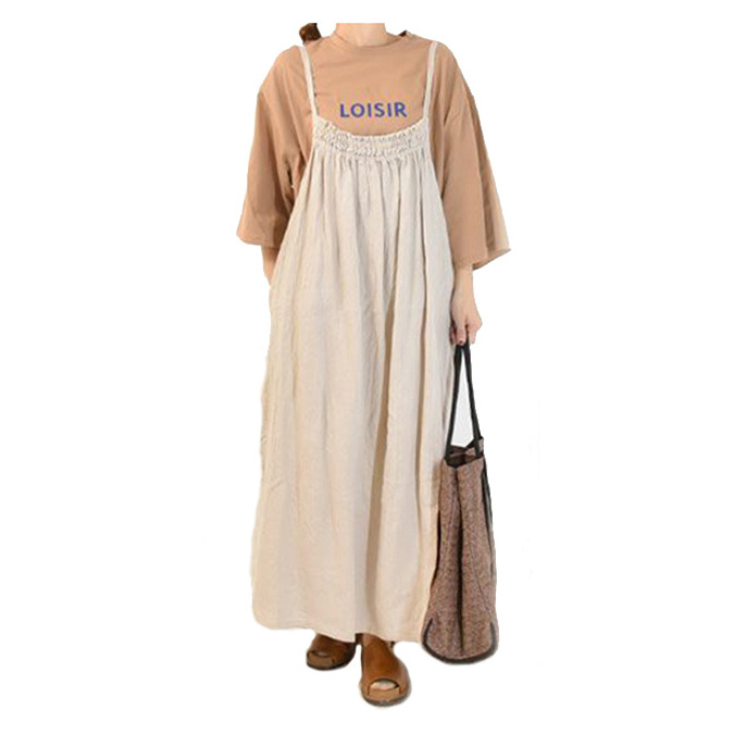 Collarless Sleeveless Comfortable Casual Loose Linen Maxi Dress Girls