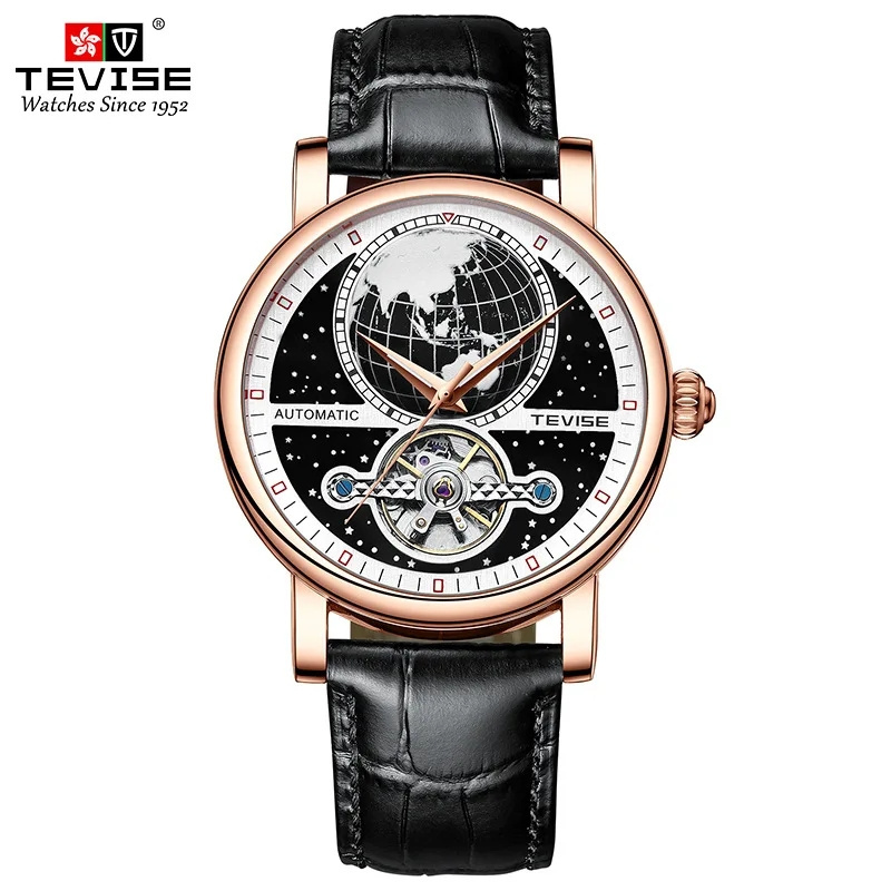 Tevise Fashion Brand Mechanical Watch Leather Tourbillon Design Mechanical Watch for Man Waterproof Clock Masculino Relogio