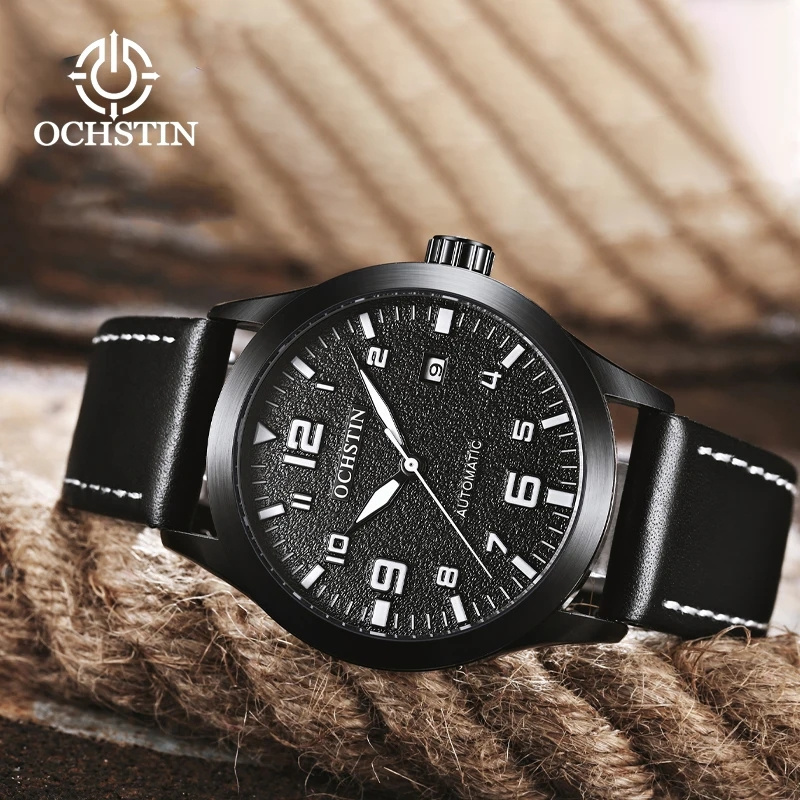 OCHSTIN Green Boys Automatic Wristwatch For Man Mechanism Watch Genius PU leather Band Water Resistant Auto With Date Calendar