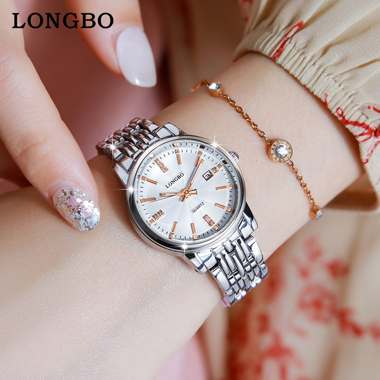 LONGBO Men Women Couple Watch Luxury Brand Calendar Lover's Watches A Pair Men and Women Waterproof Gold Quartz Day Wristwatch