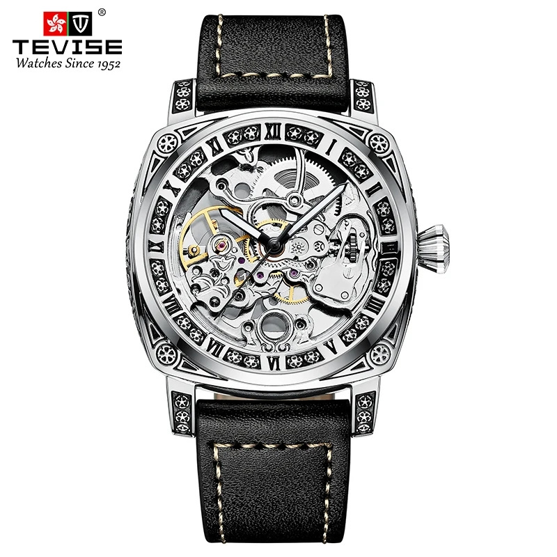 TEVISE T894 Automatic Skeleton Watches Tourbillon Hollowmen Movement Waterproof  Sports Watch Leather Strap Wristwatches Clock