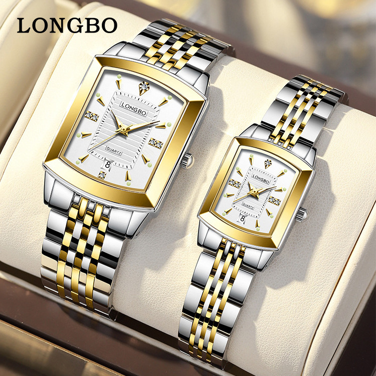 LONGBO Women Men Wrist Watches Quartz Fashion Rhinestone Stainless Steel Clock Golden Silver Ladies Wrist Watches For Female