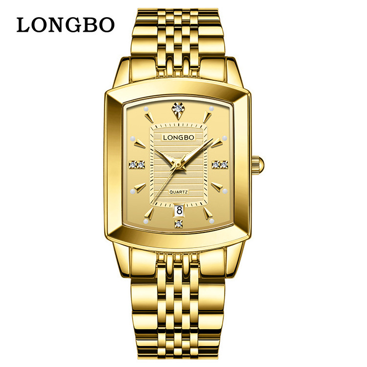 Fashion LONGBO Women Men Square Watches With Diamond Couples Watches Full Gold Lovers Men Women Clock Quartz Wrist Watch 83605