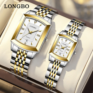 Fashion LONGBO Women Men Square Watches With Diamond Couples Watches Full Gold Lovers Men Women Clock Quartz Wrist Watch 83605