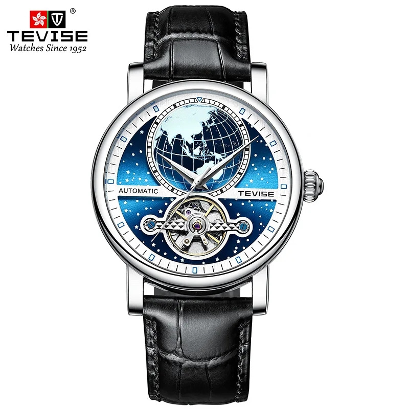 Tevise Fashion Brand Mechanical Watch Leather Tourbillon Design Mechanical Watch for Man Waterproof Clock Masculino Relogio