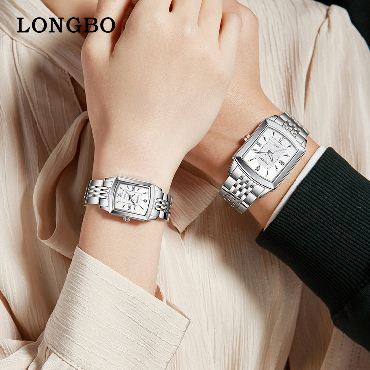 LONGBO Women Men Wrist Watches Quartz Fashion Rhinestone Stainless Steel Clock Golden Silver Ladies Wrist Watches For Female