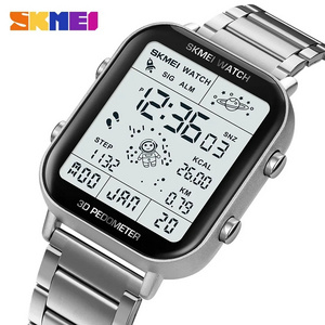 SKMEI 1888 Men Multifunctional Pedometer Calories Mileage Dual Time Stainless Steel Sports Waterproof Digital Watch