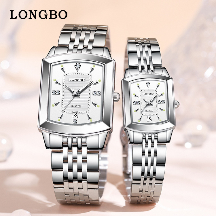 LONGBO Women Men Wrist Watches Quartz Fashion Rhinestone Stainless Steel Clock Golden Silver Ladies Wrist Watches For Female