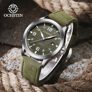 OCHSTIN Green Boys Automatic Wristwatch For Man Mechanism Watch Genius PU leather Band Water Resistant Auto With Date Calendar