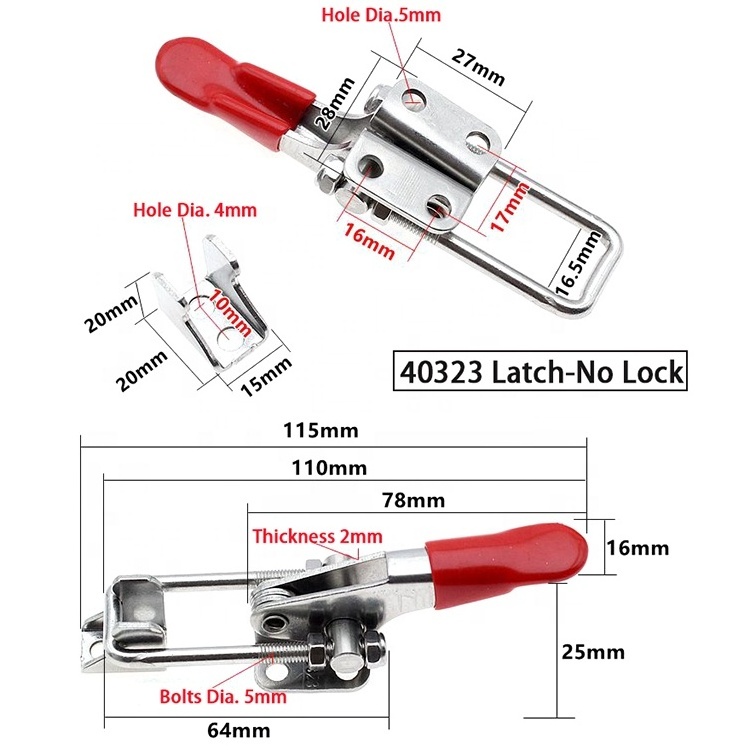 Stainless steel Metal cord lock clamp toggle adjustable Quick Action latch