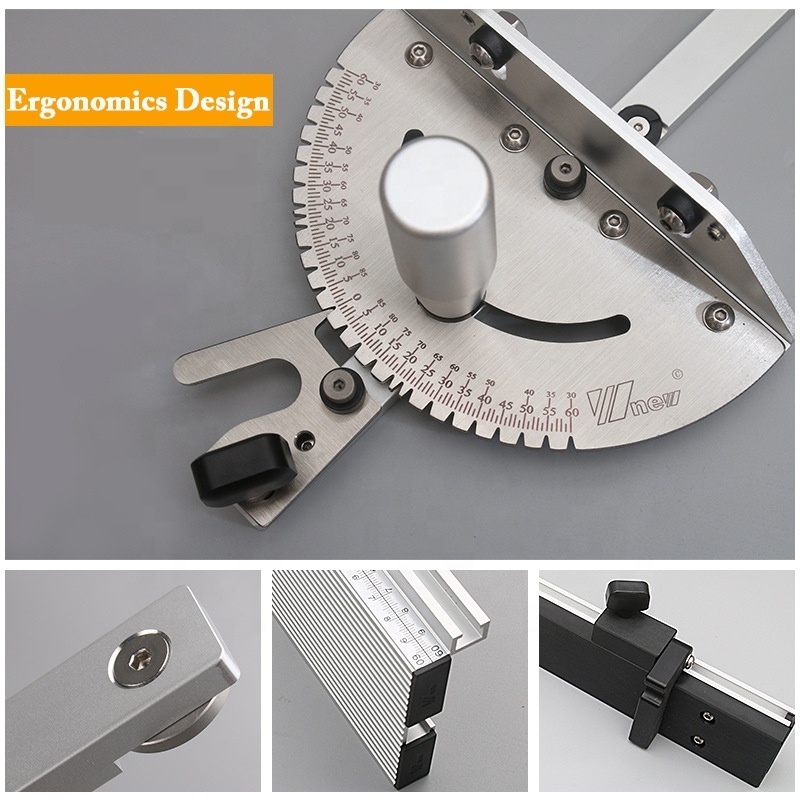 Aluminum Miter Fence Universal Table Saw Miter Gauge Assembly with 27 Angle Stops and a Repetitive Cut Flip Stop