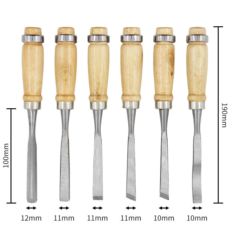 Wood Carving Knife Set 12 PCS Hand Carving Tool Set Plastic Bag Carbon Steel Wooden Handle Carving Chisel