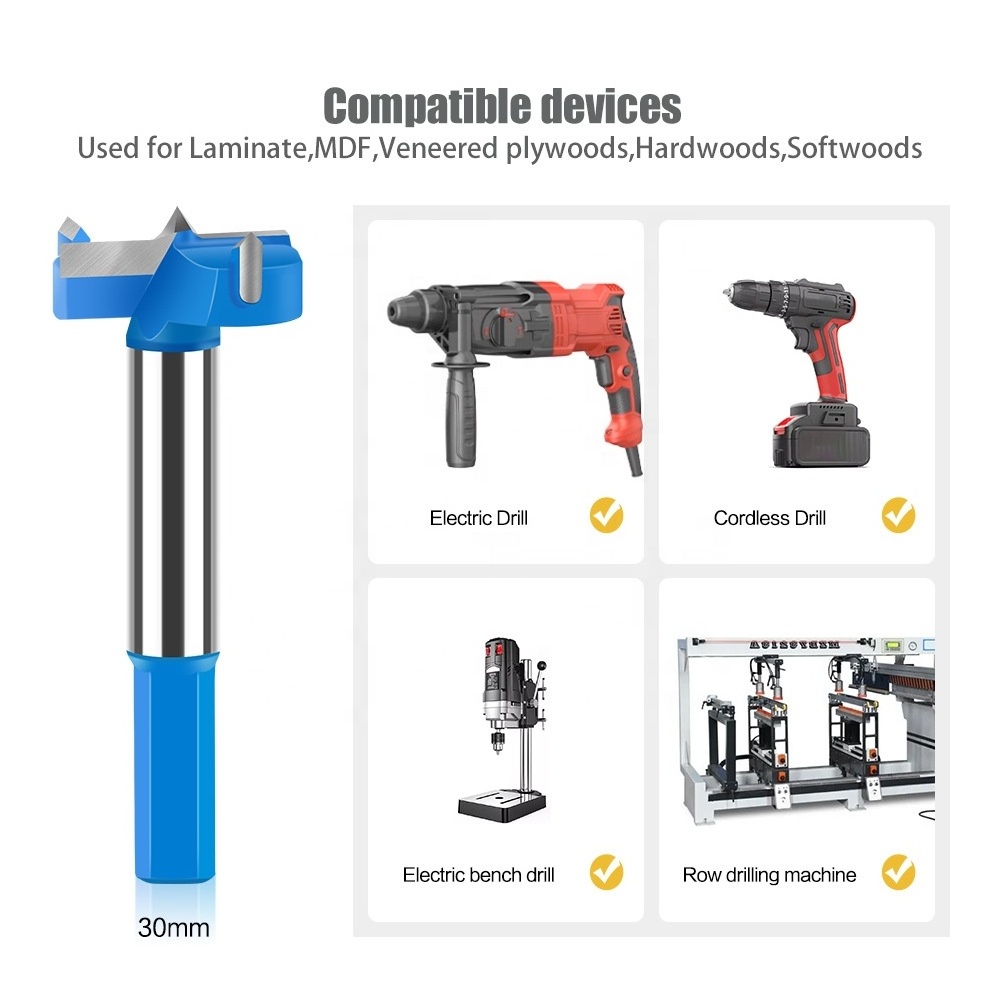 Hinge Jig Drill Kitchen Cupboard Drilling Hole Saw Cutter Hinge Boring Forstner Drill Bit with Hex Shank