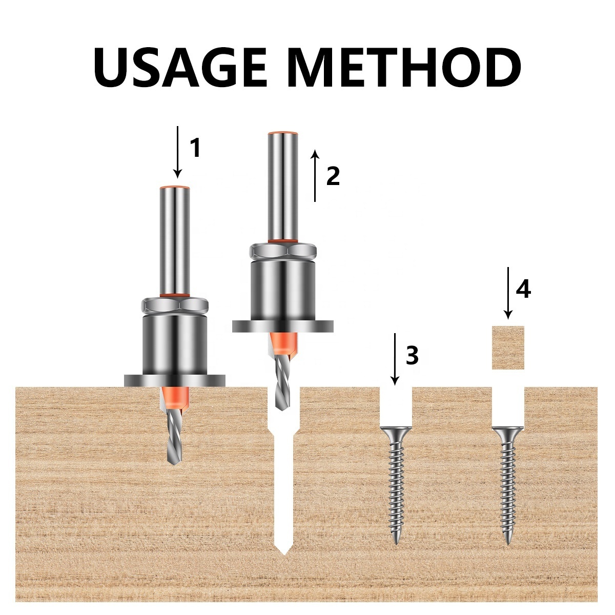 Carbide Tipped Woodworking Countersink Drill bits with Adjustable Low Friction Depth