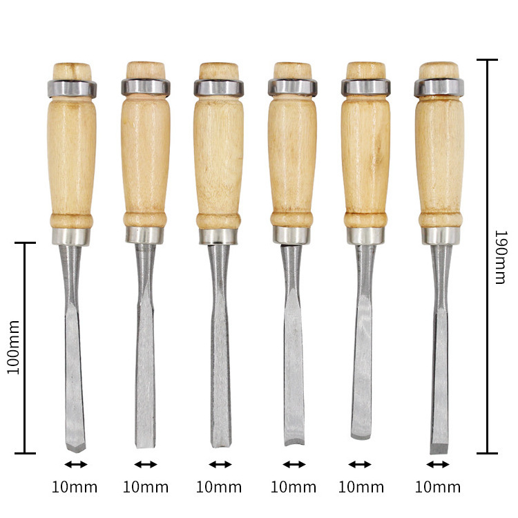 Wood Carving Knife Set 12 PCS Hand Carving Tool Set Plastic Bag Carbon Steel Wooden Handle Carving Chisel