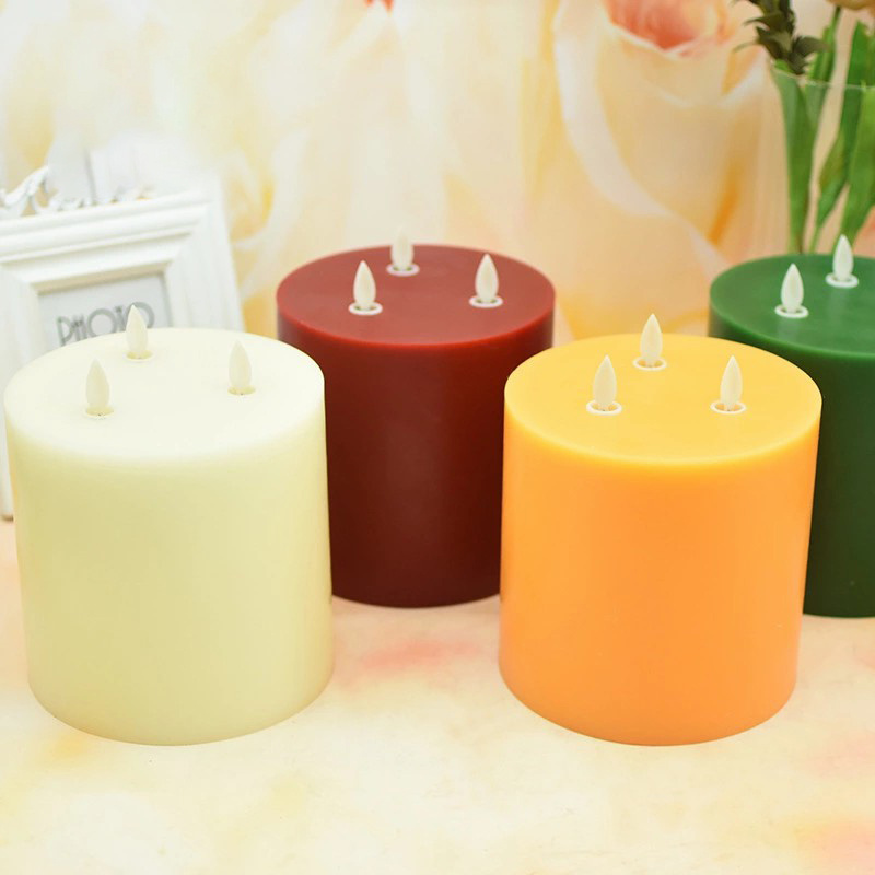 Large diameter flat mouth three wick swing electronic LED Candle