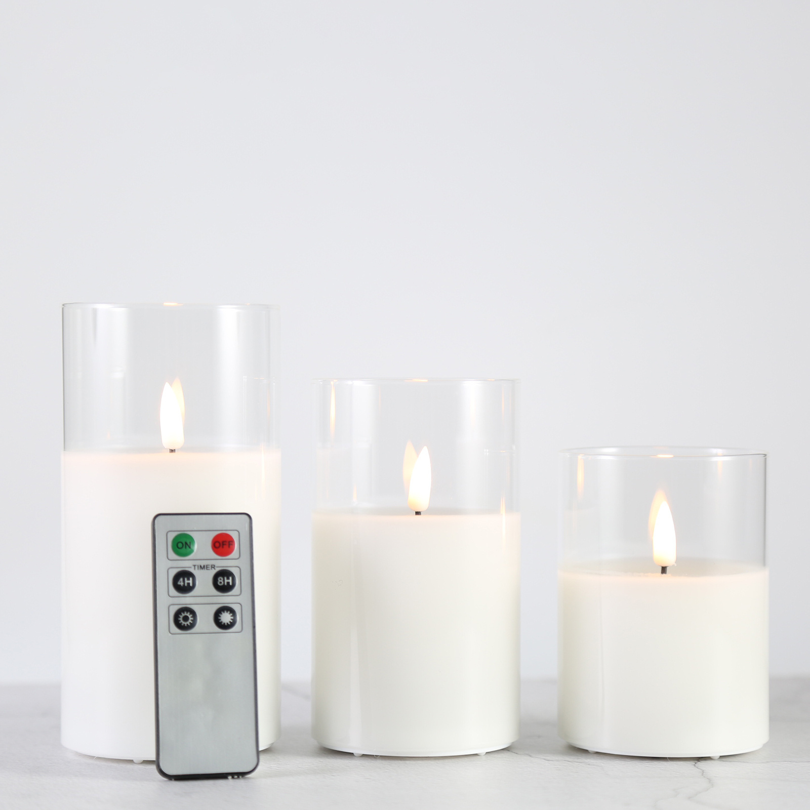 Matti's white glass battery operated 3d real flame remote control lantern with led wax candle