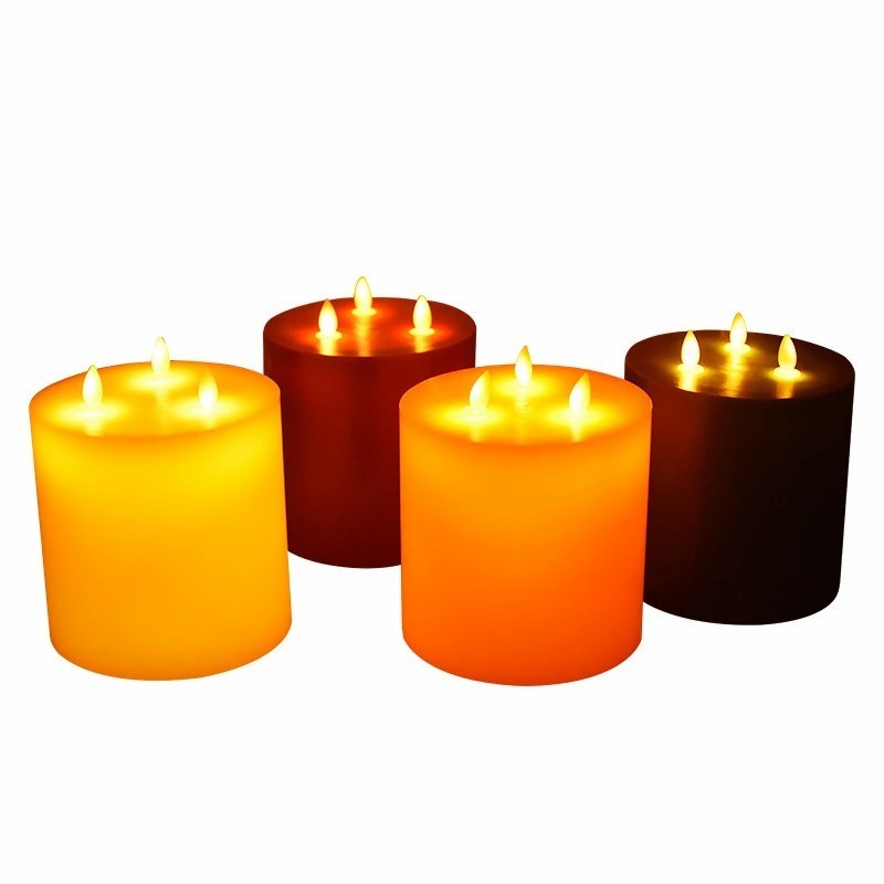 Large diameter flat mouth three wick swing electronic LED Candle