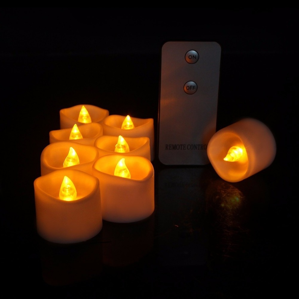 Wholesale White Small LED Yellow Flickering Flameless Tealight Candles with Remote Operate