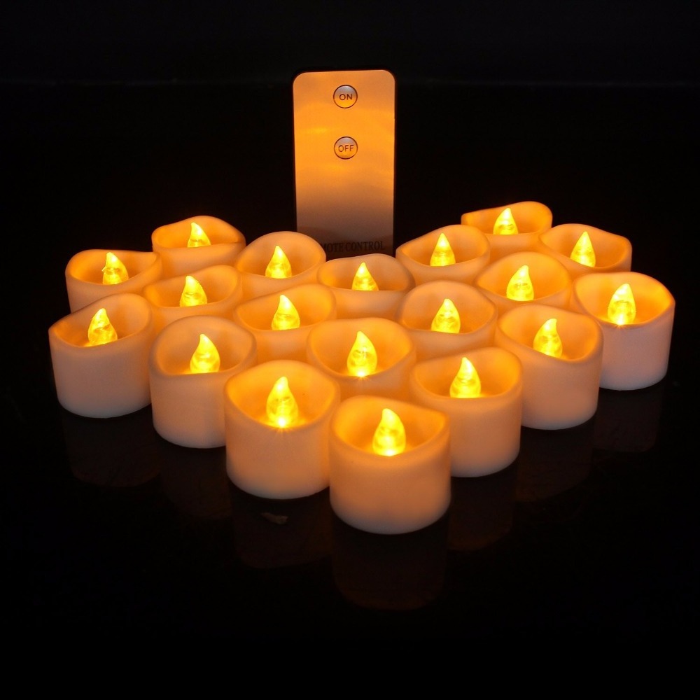 Wholesale White Small LED Yellow Flickering Flameless Tealight Candles with Remote Operate