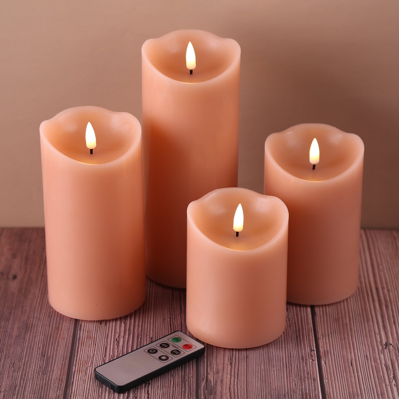 Matti's Set of 4 Smooth Light Pink Pillar Remote Control Flameless LED Candles