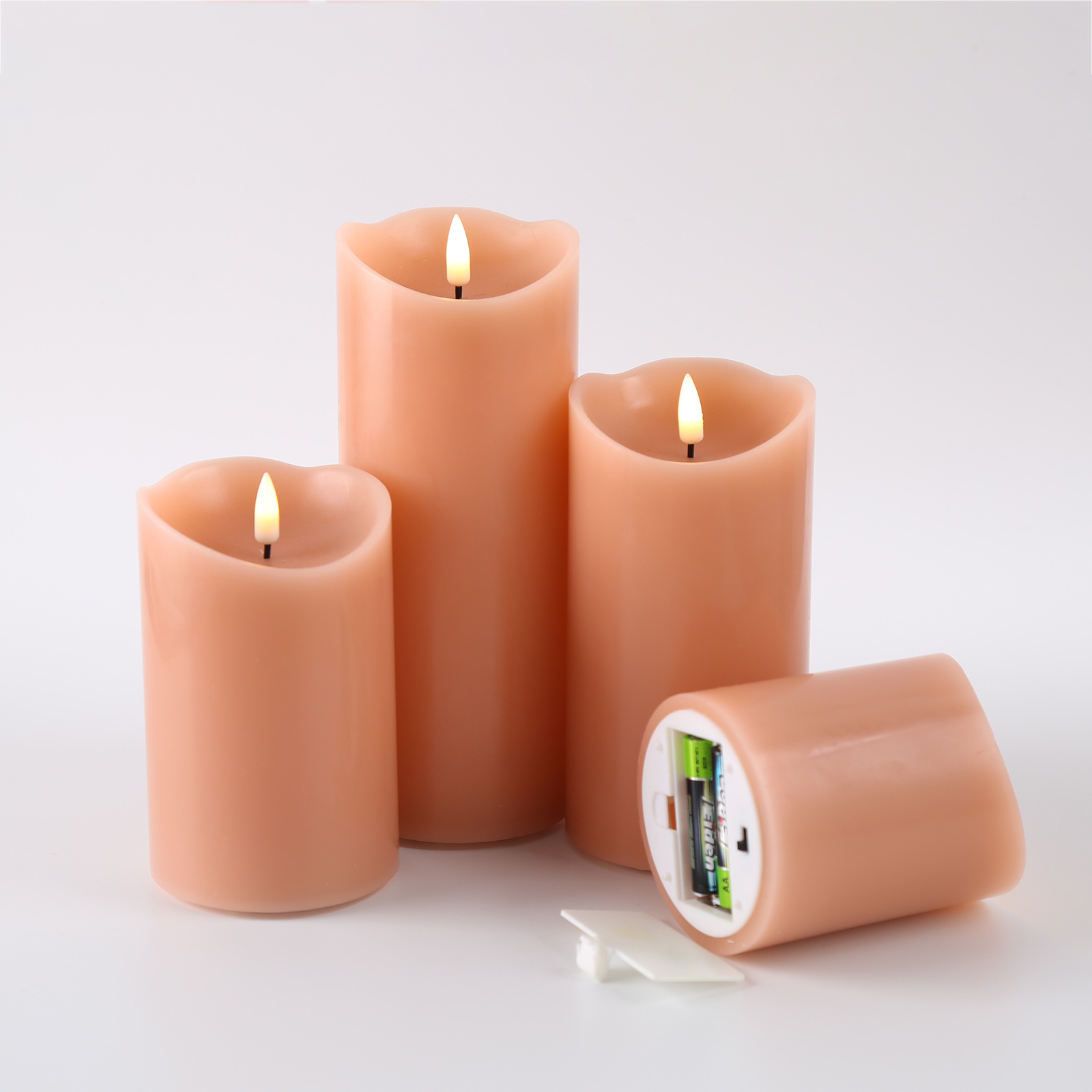 Matti's Set of 4 Smooth Light Pink Pillar Remote Control Flameless LED Candles