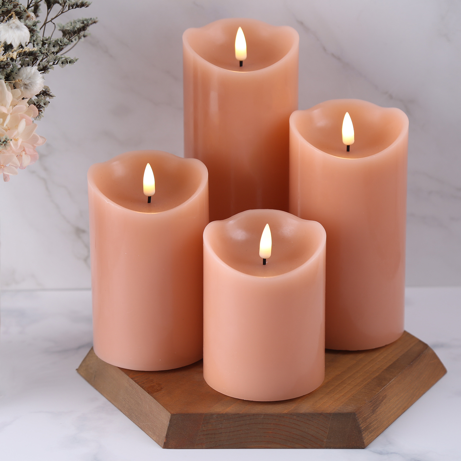 Matti's Set of 4 Smooth Light Pink Pillar Remote Control Flameless LED Candles