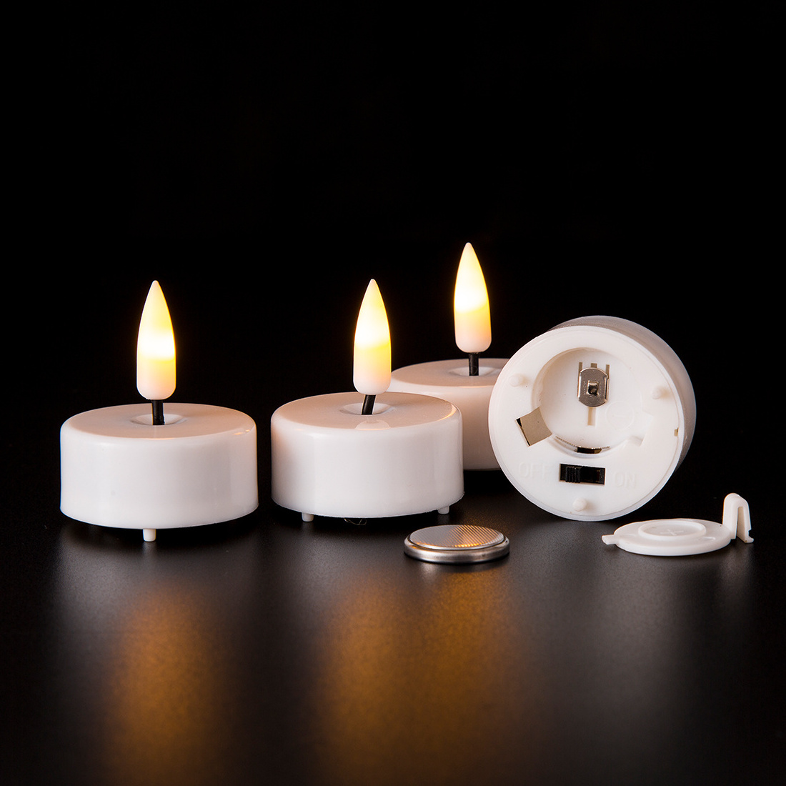 3d real flame white battery operated tea light home decoration set of 12 led tea light