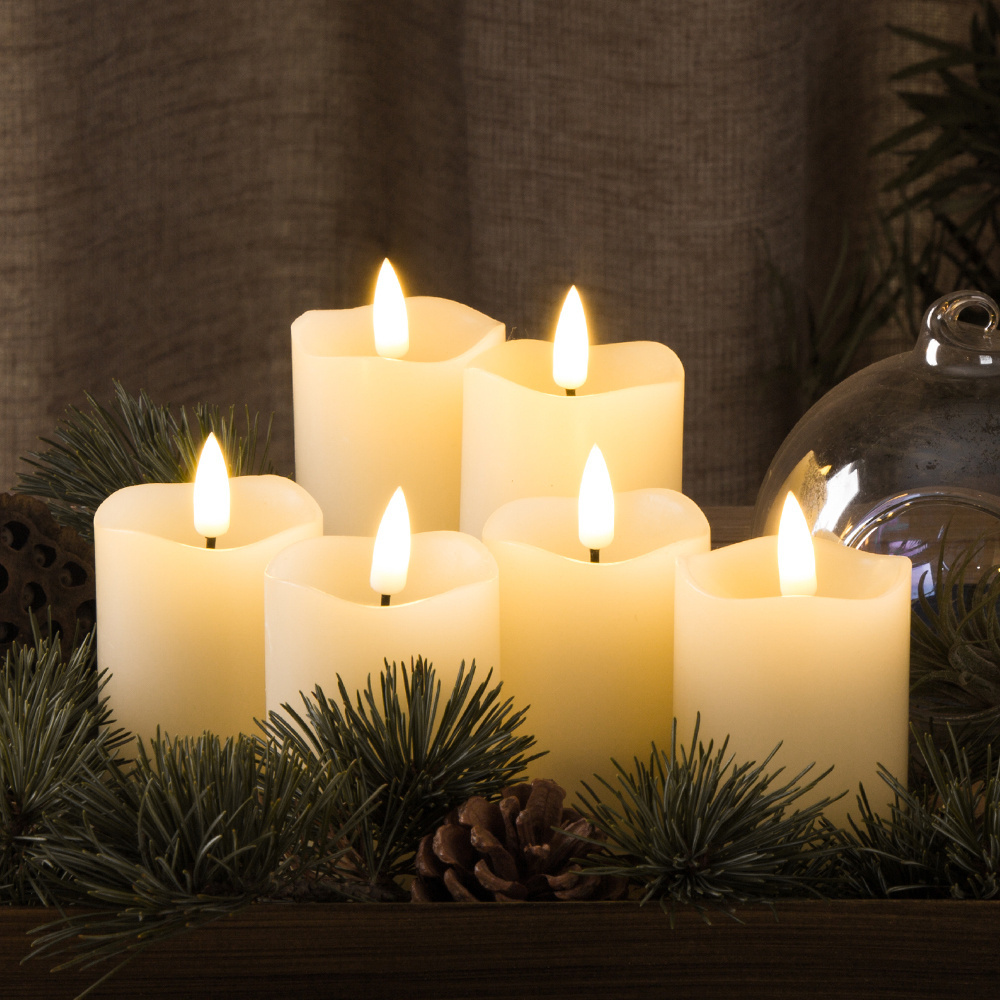 Set of 6 real flame D5XH7CM ivory paraffin wax battery operated led floating candles with timer