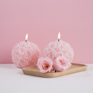 Matti's Paraffin Wax Home decoration 3d real flame Wedding  Pink Rose ball type led candle