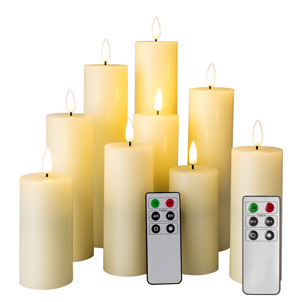 Matti' set of 9 paraffin wax 3d real flame 6 keys remote control home decoration led candle