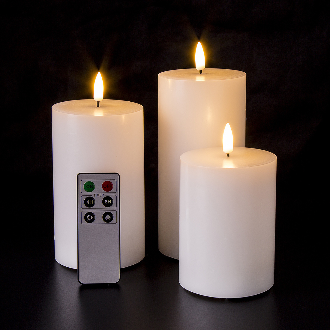 Matti's 3d real flame paraffin wax pillar smooth remote control led flameless candle lantern