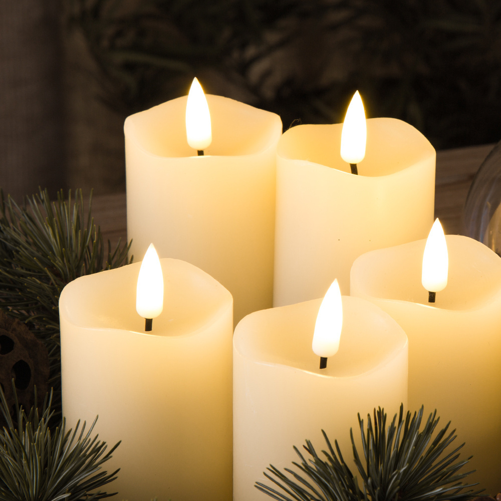 Set of 6 real flame D5XH7CM ivory paraffin wax battery operated led floating candles with timer