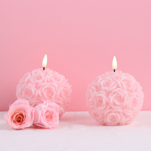 Matti's Battery operated Home decoration 3d real flame Wedding  Pink Rose ball type led candle