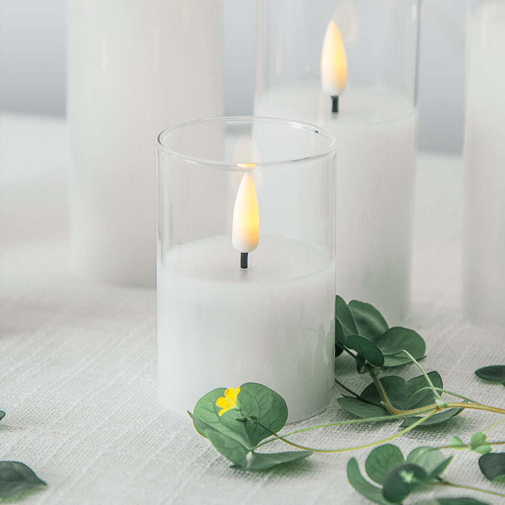 Matti's set of 5 pillar white glass led candle for home decoration