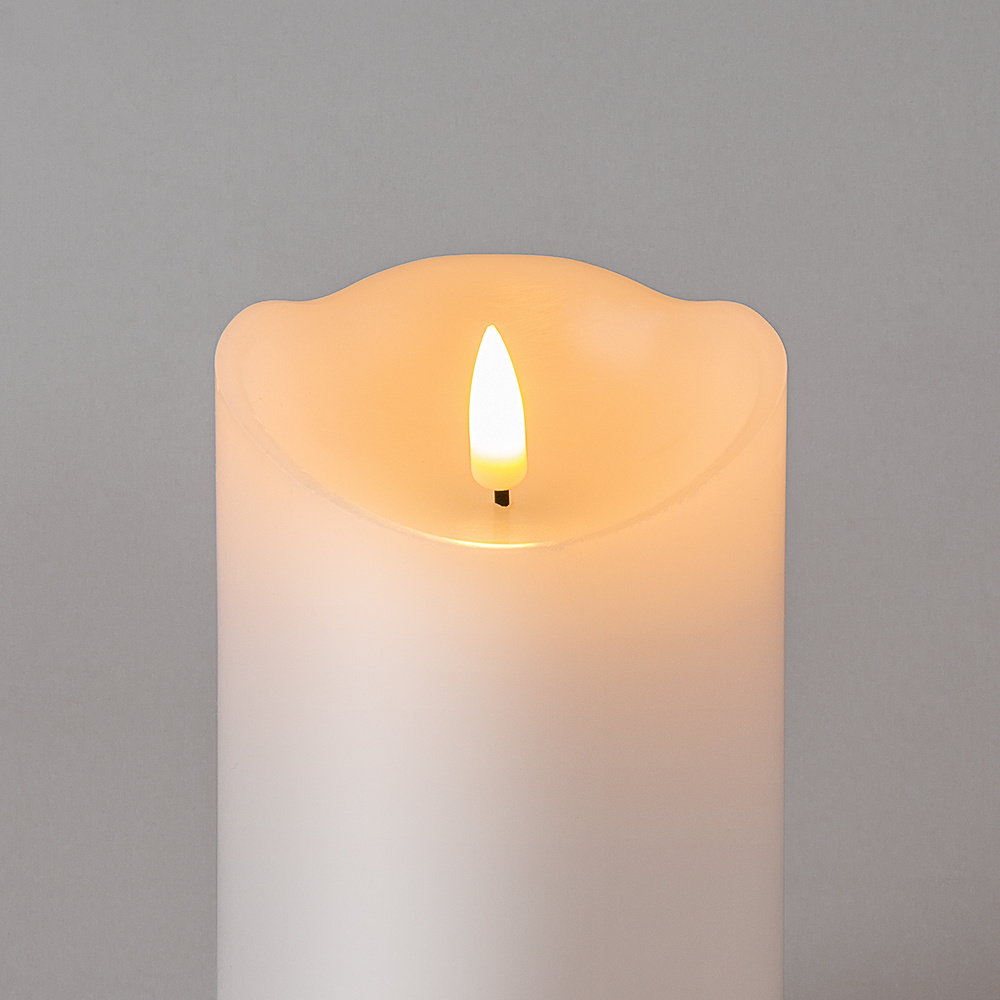 Matti's 3D real flame pillar white paraffin wax 2*AA battery operated flickering led candle