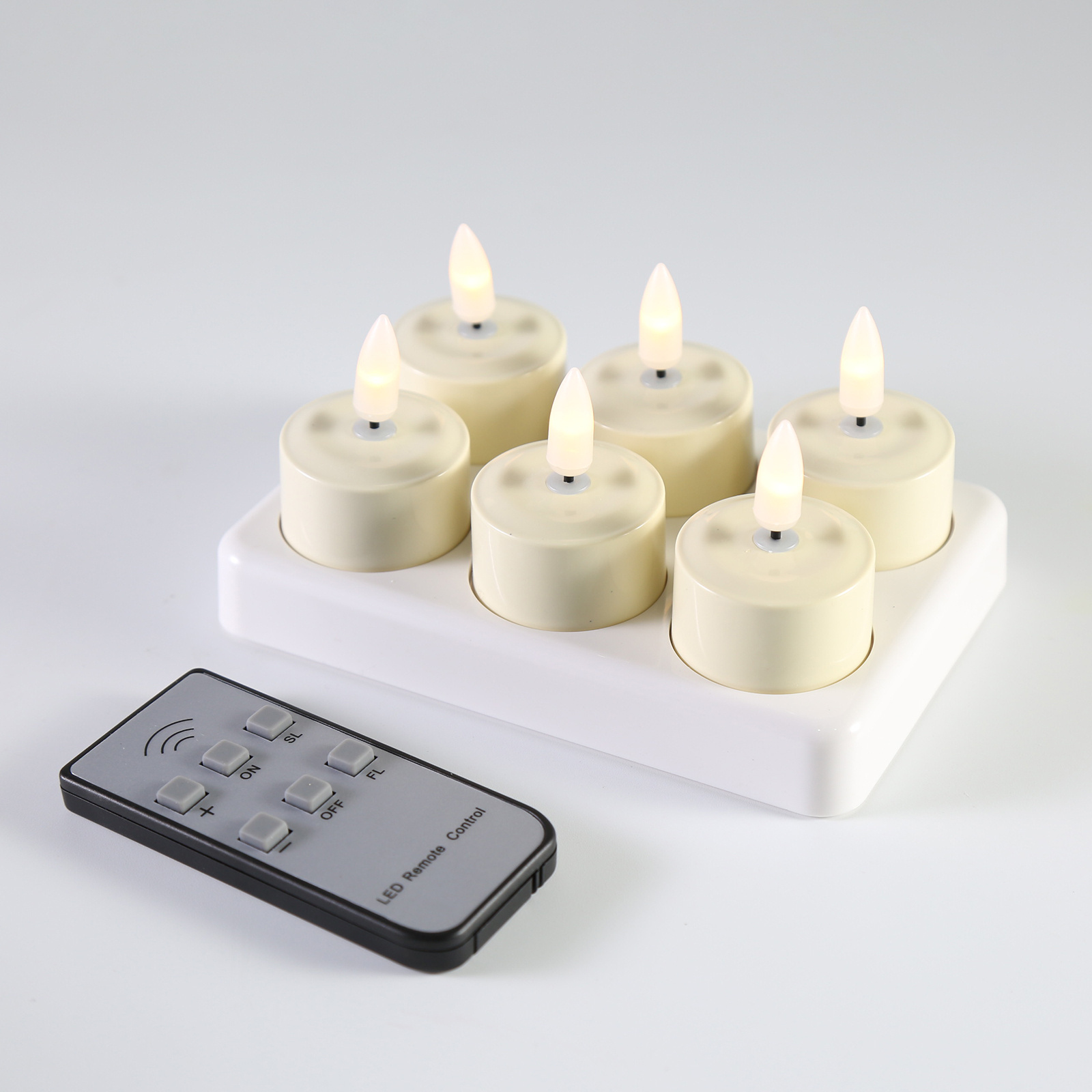 Matti's 3d real flameset of 6 rechargeable pillar ivory home decoration votive led candle