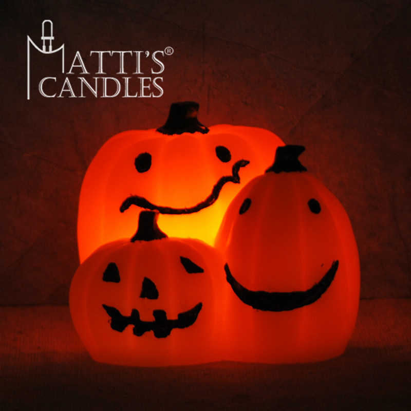 New arrival custom made led candle gifts sets halloween pumpkin real wax led candle