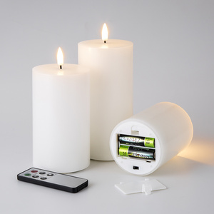 Matti's 3d real flame paraffin wax pillar smooth remote control led flameless candle lantern