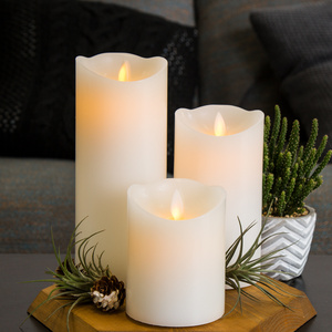 3D real flame D5 ivory pillar paraffin wax remote battery operated led candle set for holiday decoration